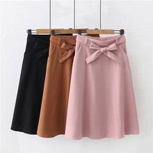 Elegant Women Skirt High Waist Pleated Knee Length Vintage A Line Big Bow Skirts 2024 - buy cheap