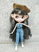 Blythes doll dress 1/6 size fashion light blue jeans button top and matching two-piece suit with khaki mirror cap 2024 - buy cheap