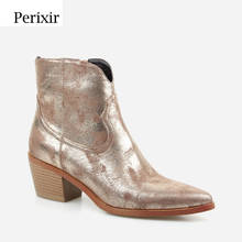 Perixir New Fashion Women's High-heeled Retro Square Heel boots Zipper Concise Pointed Toe Woman Boot Golden Shoes Winter 2020 2024 - buy cheap