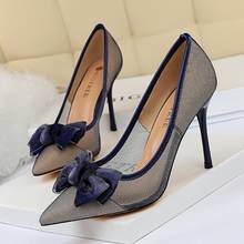 BIGTREE New Women Pumps Bowknot High-heeled Shoes Thin High Heel Shoes Hollow Pointed Stiletto Elegant Mesh Hollow Women's Shoes 2024 - buy cheap