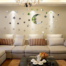 Pegatinas de pared con espejo, combinación de estrella y Luna, estilo nórdico, decoración para habitación de bebé, papeles de pared 3d, muebles para el hogar 2024 - compra barato