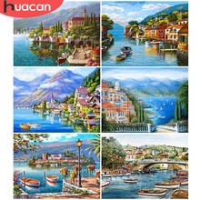 HUACAN DIY Diamond Painting Town Painting Rhinestone Seaside Full Square Round 5D Diamond Embroidery Boat Home Decoration 2024 - buy cheap