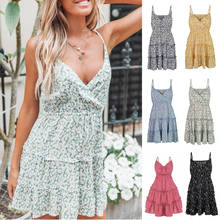 LIBERJOG Women Spaghetti Straps Backless Sleeveless Sexy Sling Dresses Elegant Beach Dress Flowers Print Boho Vestidos Summer 2024 - buy cheap