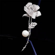 Elegant Luxury  Rose Flower Lapel Pin Zircon Brooch Pin Costume Jewelry Clothes Accessories For Women Wedding 2024 - buy cheap