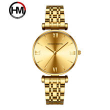 Часы Hannah Martin женские наручные, Роскошные водонепроницаемые Брендовые с золотистым стальным браслетом 2024 - купить недорого