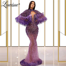 Vestidos de Noche de lujo con cuentas de cristal para mujer, vestidos de fiesta, púrpura, turco, Dubái, con chaqueta, sirena, pluma, 2020 2024 - compra barato