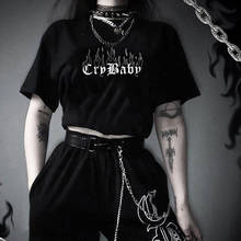 Cry Baby Flame Graphic Tee Gothic Style Dark Cool Grunge T-Shirt For Women Harajuku Hipster Tumblr Vintage Summer Tops 2024 - buy cheap