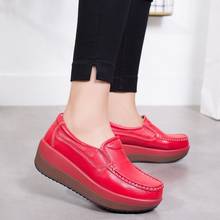 Mocasines de piel auténtica para mujer, zapatillas con plataforma, informales, de cuña, para el trabajo 2024 - compra barato