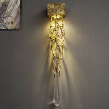 Lâmpada de parede cristal de cobre post-moderno, luz de cabeceira decorativa para sala de estar, quarto e corredores 2024 - compre barato