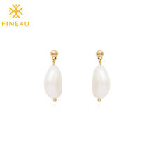 FINE4U E288 Gold Color AAA+ Quality Handpicked White Freshwater Cultured Pearl Stud Pearl Earrings 2024 - buy cheap