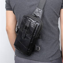 Men Chest Bag Cow Leather Black Travel Ipad Casual Fashion Brand Shoulder Chest Bags Real Leather Man Bag 2024 - buy cheap