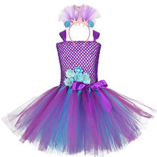 Vestido de Cosplay de sirena púrpura para niñas, con diadema, flor, fiesta de cumpleaños, Halloween, tutú 2024 - compra barato