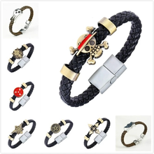 5 pcs/lot Hot Anime Cartoon One Piece Attack on Titan Bracelet Straw Hat Skeleton Logo Knit Leather Bracelet Cosplay Bangle Gift 2024 - buy cheap