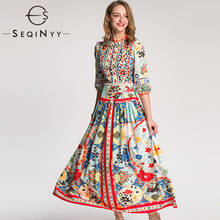 SEQINYY-vestido Vintage para mujer, vestido largo elegante con estampado de flores y botones de media manga, diseño a la moda, otoño e invierno, 2020 2024 - compra barato