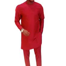 Man set clothing African Fashion Solid Red Tops+Trousers Senator Suits Men's Outfits African Shirts Patch Pants Party Garments 2024 - buy cheap