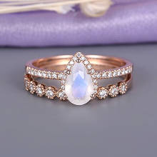 Luxo 2 peças/set anéis de ouro rosa para senhoras casamento anel de noivado presente clássico charme cristal zircão anel de jóias 2024 - compre barato