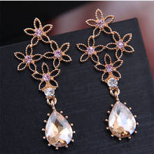 Kymyad Fashion Jewelry Crystal Long Wedding Earrings Water Drop Pendant Women Dangle Earrings Hollow Flower Statement Earrings 2024 - buy cheap