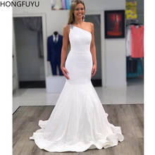HONGFUYU 2021 Beading Mermaid Evening Dress Long One Shoulder Sexy Prom Pageant Dresses Ivory Satin Formal Gowns robe de soiree 2024 - buy cheap