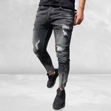 Pantalones vaqueros de tiro medio para hombre, Jeans ajustados con agujeros rasgados, con cremallera, ropa de uso diario 2024 - compra barato