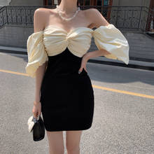 Женское винтажное платье на одно плечо, элегантное привлекательное офисное платье составного кроя с пышными рукавами, модель 2021 года в Корейском стиле на лето 2024 - купить недорого