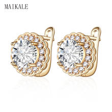 MAIKALE Luxury Colorful Cubic Zirconia Stud Earrings for Women Gold Silver Color Round Small Earring Ear Studs Fashion Jewelry 2024 - buy cheap