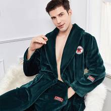 Фланелевая ночная рубашка размера плюс 3XL 4XL для мужчин, зимнее кимоно, халат, ночная рубашка, свободная одежда для сна, плотная теплая длинная домашняя одежда 2024 - купить недорого