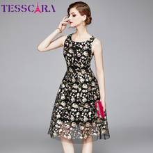 TESSCARA Women Summer Luxury Embroidery Mesh Dress Festa High Quality Vintage Cocktail Party Robe Femme Floral Designer Vestidos 2024 - buy cheap