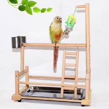 Parrot Playground Bird Solid Wood Stand With Feeder Cups Gym Stand Platform Bird Exercise Ladders Acrylic Bell Toy 2024 - buy cheap