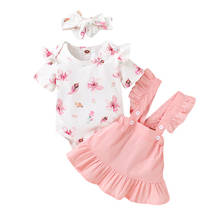 0-24M Baby Girl’s Skirt Three Piece Suit Fashion Floral Short Sleeve Jumpsuit Solid Color Suspender Skirt and Headband 2024 - buy cheap