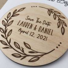 Wreath Save The Date Magnet,  Unique Save The Date ,Wedding Invitation, Engraved Wood Save The Date Magnet 2024 - buy cheap