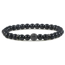 Pulseira masculina de qualidade, moda, 6mm, pedra natural fosca, preta, microembutida, zircônia, bola cz, contas, charme, pulseiras para mulheres, joia 2024 - compre barato