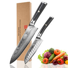 Keemake faca santoku de 5 ''do chef, aço damasco, lâmina japonesa vg10 para cozinha, com cabo g10, para cortar carnes e frutas 2024 - compre barato