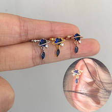 Pendiente con forma de estrella y Luna para mujer, arete pequeño con forma de estrella y Luna Azul, de zirconia, Color dorado, piedra, cristal, acero, sin perforación, bola, joyería para la oreja, 1 ud. 2024 - compra barato