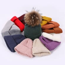 Beanies Cap Children Baby PomPon hat Autumn Winter Warm For Women Girl 's Cap Knitted Thick Skullies Natural Fur High Quality 2024 - buy cheap