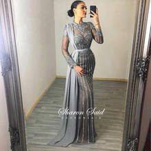 Vestido de noche de sirena musulmana para mujer, ropa Formal árabe de cuello alto, de lujo, color gris Dubai, para fiesta de boda 2024 - compra barato
