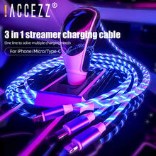 !ACCEZZ 3 in 1 LED Flowing Cable Micro USB Type C 2.4A Fast Charging For iPhone X 11 Pro Samsung Huawei Xiaomi Charger Wire Cord 2024 - buy cheap