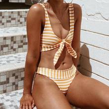 Bikini con Push-Up para mujer, bañador Sexy a rayas amarillas con correa frontal acolchada, traje de baño de cintura alta, novedad de 2020 2024 - compra barato