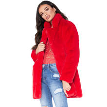 Abrigo de piel sintética para mujer, chaqueta peluda de manga larga, gruesa y cálida, cortavientos de moda, ropa de calle, Color Rojo 2024 - compra barato