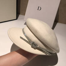 202101-YY autumn  winter wool solid Shining diamond  Rope  luxury  leisure lady Octagonal hat  women  visors cap 2024 - buy cheap