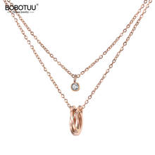 BOBOTUU Double Layers Stainless Steel Choker Necklace Twist Laps & CZ Crystal Pendant Rose Gold Color Chain Fashion Gift BN18282 2024 - buy cheap