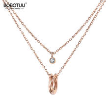 Bobotuu colar de aço inoxidável com duas camadas, gargantilha de torção de voltas e pingente de cristal cz, cor de ouro rosa, presente da moda bn18285 2024 - compre barato