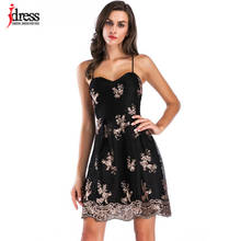 IDress-vestido Sexy de verano sin mangas para mujer, ropa de fiesta, negro, lentejuelas, espalda cruzada, con cordones, corto 2024 - compra barato