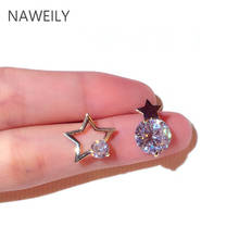 New Arrive Asymmetry Gold Star Earring Women High Quality Big CZ Zircon Stud Earring Wedding  Jewelry Pendant Accessories Gifts 2024 - buy cheap