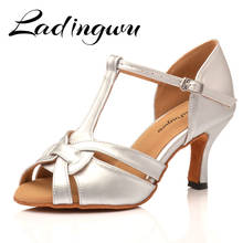 Ladingwu Women's Dance Shoes Soft Bottom Silver Leather Microfiber Samba Tango Ballroom Salsa Latin Dance Shoes Heel 6-10cm 2024 - buy cheap