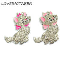 ( Choose Color First ) 51MM*36MM 10pcs/lot Lovely Cat Rhinestone Pendants For Fashion Necklace Making 2024 - buy cheap