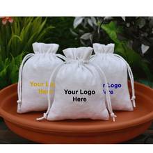 Personalized  White Drawstring Bag With  Logo, Eco Friendly Packaging   Wedding Favor Bags, cutom Jewelry   Free  Shipping  bags 2024 - buy cheap