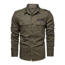 Men's New 100% Cotton Long Sleeve Shirt Lapel Single Breasted Military Green Slim Fashion Fall Casual 4XL Plain Shirt For Men 2024 - buy cheap
