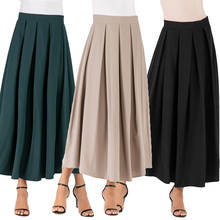 Black Muslim Women Maxi Long Pleated Skirts High Waist 2020 Spring Ramadan Ladies Skater Flare Skirt Islamic Bottoms Fashion New 2024 - buy cheap