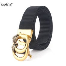 CANTIK Unique Dragon & CC Hook Gold Colour Automatic Buckle Metal Quality Black Nylon & Canvas Belts Men Accessories CBCA262 2024 - buy cheap