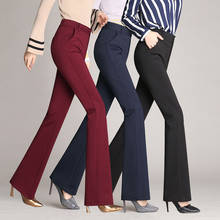 #2044 Black Red Blue Flared Pants Women Casual High Waisted Office Pants Ladies Plus Size Regular Fit Elegant Bell Bottom Pants 2024 - buy cheap